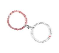 XUMKFJRE Pulsera De Cristal 2 unids/set romántico forma de corazón pulseras colgantes con imán 6 8MM brazaletes piedra desgastada joyería pareja hecha a mano Strench para mujeres(6mmstyle 11)