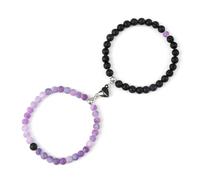 XUMKFJRE Pulsera De Cristal 2 unids/set romántico forma de corazón pulseras colgantes con imán 6 8MM brazaletes piedra desgastada joyería pareja hecha a mano Strench para mujeres(6mmstyle 24)