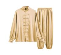 XUMKFJRE Traje de Tai Chi de Seda de Hielo de Verano, Uniforme de Tai Chi, Ropa de Ejercicio de Wushu de Manga Larga, Ropa Tradicional(Gold,XXL)