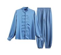 XUMKFJRE Traje de Tai Chi de Seda de Hielo de Verano, Uniforme de Tai Chi, Ropa de Ejercicio de Wushu de Manga Larga, Ropa Tradicional(Blue,XL)