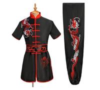 XUMKFJRE Uniforme Tradicional de Wushu con dragón for Hombre y Mujer, Conjunto de Ropa de Kung Fu, Uniforme de Artes Marciales, Tai Chi(Black Red,180 cm)