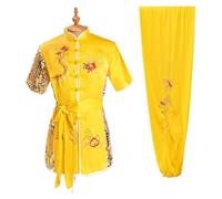 XUMKFJRE Uniforme Tradicional de Wushu con dragón for Hombre y Mujer, Conjunto de Ropa de Kung Fu, Uniforme de Artes Marciales, Tai Chi(Yellow,110)