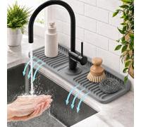 Xummi Alfombrilla de silicona para fregadero de cocina, alfombrilla antisalpicaduras con inclinación de 7°, para cocina y baño (gris, 45 cm)