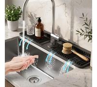 Xummi Alfombrilla de silicona para fregadero de cocina, alfombrilla antisalpicaduras con inclinación de 7°, para cocina y baño (negro, 60 cm)