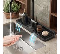 Xummi Alfombrilla de silicona para fregadero de cocina, alfombrilla antisalpicaduras con inclinación de 7°, para cocina y baño (negro, 45 cm)
