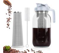 Xummi Cafetera Cold Brew, 1,8 L, tapa con asa y filtro de acero inoxidable, para café y té en frío, color gris