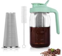 Xummi Cafetera Cold Brew, 1,8 L, tapa con mango y filtro de acero inoxidable, para café y té en frío, color verde