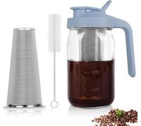 Xummi Cafetera Cold Brew, 1,8 L, tapa con mango y filtro de acero inoxidable, para café y té en frío, color gris