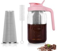 Xummi Cafetera Cold Brew, 1,8 L, tapa con mango y filtro de acero inoxidable, para café y té en frío, color rosa