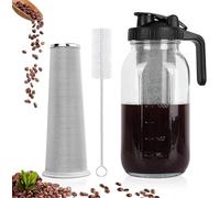 Xummi Cafetera Cold Brew de 1,8 L, tapa con asa y filtro de acero inoxidable, para café y té en frío, color negro