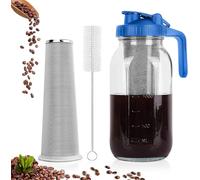 Xummi Cafetera Cold Brew de 1,8 litros, cafetera de cerveza fría, tapa con mango y filtro de acero inoxidable, tetera fría (azul)