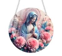 Xummpxuk Adorno de Navidad de la Virgen María, adorno de Navidad de acrílico 2D, adornos religiosos de Navidad, decoración católica redonda para corona de árbol, pared, ventana