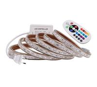 XUNATA IP67 Kit de tiras de LED RGB a prueba de agua, controlador remoto de 24 teclas, SMD 5050 60LEDs / m Cuerda de luz, CA 220V 240V Iluminación interior para interiores con alimentación (6m)