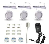 XUNATA Kit de Luz Debajo del Gabinete de 12V con interruptor, 1500 Lúmenes para Cocina, Mostrador, Armario, Estante - Blanco Cálido, Conjunto de 3