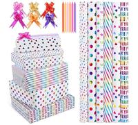 xunhewi Rollo de papel de regalo de cumpleaños, 6 rollos de papel iridiscente de 17 x 120 pulgadas, diseño de lámina dorada, paquete de 6 lazos para envolver regalos para cumpleaños, fiestas,