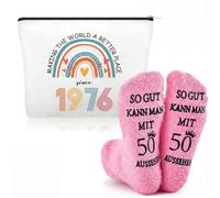 Xuniea 2 Piezas Regalo de Cumpleaños Ideal para Mujeres, Incluye Bolsa de Maquillaje y Calcetines de Cumpleaños para Mujeres (1976-50 años)