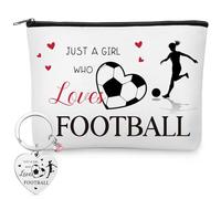Xuniea 2 Piezas Regalos de Fútbol Just a Girl Who Loves Football Fútbol Llavero Neceser Regalos de Futbolista Cumpleaños Navidad para Mujeres Familiares Amigas Hermanas