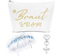 Xuniea 3 Piezas Juego de Regalos de Novia Bolsa de Cosméticos Nupcial Liga de Boda Llavero Ángel de Guarda Accesorios Nupciales para Futura Novia Fiestas Despedida de Soltera Compromiso