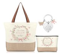 Xuniea 3 Piezas Regalo para Atsem Incluye Bolso de Mano de Algodón y Yute Neceser Llavero para Gracias ATSEM, AESH, Fin de Curso, Maestros y Educadores(Atsem)