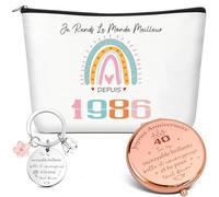 Xuniea 3 Piezas Regalos de 40 Cumpleaños para Mujeres Bolsa de Maquillaje de Viaje Espejo de Bolsillo Y Llavero para Madre Casarse Mejor Amigo Novia Hermanas