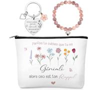 Xuniea 3 Piezas Regalos Inspiradores para Mujeres Regalos para Compañeros de Trabajo Bolsa de Maquillaje Pulsera de Piedra Natural Llavero para Cumpleaños y Navidad
