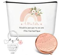 Xuniea 3 Regalos para Mi Hija Incluir Bolsas de Maquillaje con Cremallera Llavero con Colgante de Flor y Espejo de Bolsillo Regalo para Niña que Cumple 18 Años