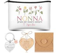 Xuniea 5 Piezas Set de Regalo para Abuela 1 Neceser 1 Llavero de Flores 1 Corazón de Madera 1 Cordel 1 sobre Ideas de Regalos para Cumpleaños Navidad Nochevieja Día de la Abuela