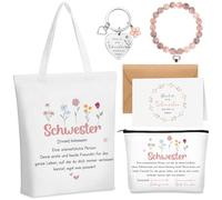 Xuniea 6 Piezas Regalo para Hermana Cumpleaños Navidad Bolsa de Compras Bolsa de Cosméticos Pulsera de Piedras Naturales Llavero Tarjeta con sobre para Mejor Amiga