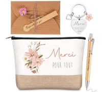 Xuniea Merci pour Tout Set de Regalo para Mujer Neceser con Llavero Corazón E, Bolígrafo de Madera y Tarjeta con Flor Seca Regalo de Agradecimiento para Profesora, Compañera, Mamá, Amiga