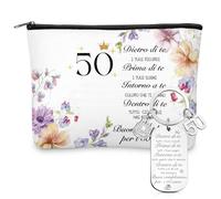 Xuniea Regalo de 50 Cumpleaños para Mujer Bolsa de Cosméticos y Llavero para Mujer 50. Idea de Regalo de Cumpleaños para Mujeres, Esposas, Madres, Abuelas, Amigas(Número 50)