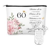 Xuniea Regalo de 60 Cumpleaños para Mujer Bolsa de Cosméticos y Llavero para Mujer 60. Idea de Regalo de Cumpleaños para Mujeres, Esposas, Madres, Abuelas, Amigas(Número 60)