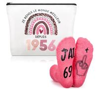 Xuniea Regalo de 70 cumpleaños para Mujer - Bolsa de Maquillaje y Calcetines de 1956, Idea de Regalo humorística Original para Mujeres Nacidas en 1956, Set de Accesorios para 70 cumpleaños