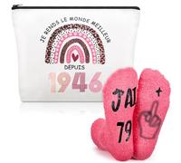 Xuniea Regalo de 80 cumpleaños para Mujer - Bolsa de Maquillaje y Calcetines de 1946, Idea de Regalo humorística Original para Mujeres Nacidas en 1946, Set de Accesorios para 80 cumpleaños