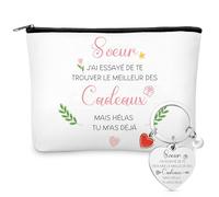 Xuniea Regalo de Hermanas Llavero Bolsa de Maquillaje con Texto Sœur J'Ai Essayé de te Trouver le Meilleur Des Cadeaux Mais Hélas Tu M'as Déjà Bolsa de Aseo Pequeña Regalo de Cumpleaños