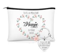 Xuniea Regalo para Abuela Bolsas de Maquillaje de Lona Llavero Bolsa de Almacenamiento Meilleure Mamie Neceser Idea de Regalo para Abuela Mujer Viajes Fiesta de Navidad Cumpleaños