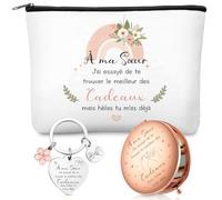 Xuniea Regalo para Mejor Amigo Hermana 1 Bolsa de Maquillaje 1 Espejo de Viaje y 1 Llavero con Texto Regalo de Cumpleaños y Despedida para Novia, Colega