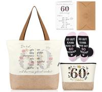 Xuniea Regalos de Cumpleaños para Mujeres Bolsa de Yute de Compras Bolsa de Cosméticos Tarjeta con sobre Regalo de Cumpleaños para Amigas Mamá Hermana Colega(60)