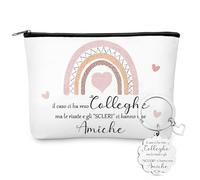 Xuniea Regalos para Colegas Incluye 1 Bolsa de Cosméticos 1 Llavero con Frase il Caso Ci Ha Reso Colleghe Ma le Risate e gli “SCLERI” Ci Hanno Rese Amiche Adiós Regalos de Agradecimiento