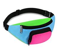 Xuniea Riñonera Retro de Neón de los 80 con 2 Bolsillos Disfraz de los 80 para Mujer Hombre Riñonera para Fiesta de Tema de los 80 Viaje Vacación(Fondo Azul)