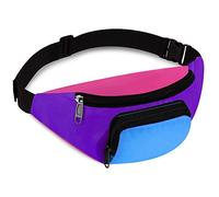 Xuniea Riñonera Retro de Neón de los 80 con 2 Bolsillos Disfraz de los 80 para Mujer Hombre Riñonera para Fiesta de Tema de los 80 Viaje Vacación(Fondo Morado)