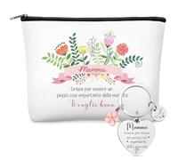 Xuniea Set de 2 Piezas de Regalo para Día de la Madre Bolsa de Cosméticos de Viaje Llavero con Grabado Regalo de Cumpleaños Pascua Gracias para Mamá Neceser Maquillaje para Mujer Llavero Flor