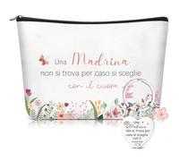 Xuniea Set de 2 Piezas Regalo para Madrina 1 Neceser Floral y 1 Llavero Regalo para el Bautismo de la Madrina Confirmación Mujer Día de la Madre Cumpleaños Navidad