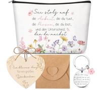 Xuniea Set de 4 Piezas Regalo de Agradecimiento para Profesores Bolsa de Cosméticos con Flores Tarjeta de Agradecimiento de Madera en Forma de Corazón con Sobres Llavero Grabado