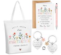 Xuniea Set de 5 Piezas Regalo de Agradecimiento Incluir Bolsa de Mano Llavero de Agradecimiento Bolígrafo Tarjeta de Agradecimiento con sobre Regalo de Despedida para el Jardín de Infancia(Maîtresse)
