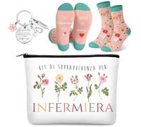 Xuniea Set de Regalo de Agradecimiento para Enfermeras Calcetines Divertidos Neceser con Cremallera Llaveros Motivacionales Accesorios de Fiesta para Navidad Graduación Mujeres