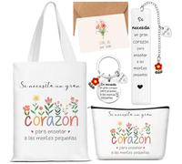 Xuniea Set de Regalo de Agradecimiento para Maestros para el Día del Maestro Incluye Bolsa de Lona Bolsa de Cosméticos Llavero Marcador de Libros Tarjeta de Agradecimiento Sobre de Papel Kraft