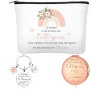 Xuniea Set de Regalo para Compañeros de Trabajo Llaveros para Colegas Bolsa de Maquillaje Bolsa de Lona Espejo de Bolsillo Regalo de Jubilación para Colega Cumpleaños Navidad(Flor)
