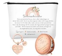 Xuniea Set de Regalo para Hermanas del Alma - Neceser, Espejo de Maquillaje con Aumento de Doble Cara y Llavero de Corazón Regalo de Amistad para Mujeres, Amigas, Compañeras y Cumpleaños