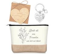 Xuniea Set de Regalo para Novia de 4 Piezas - Bolsa de Maquillaje de Yute y Algodón, Llavero de Corazón, Corazón de Madera, sobre con Cordón - Regalo para Navidad, Cumpleaños o Día de la Amistad