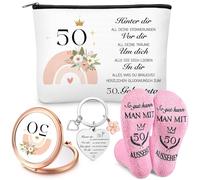 Xuniea Set de Regalos de Cumpleaños Años 50 para Mujeres Bolsa de Maquillaje Llavero Espejo Cosmético Calcetines Rosados So gut kann Man MIT 50 Aussehen para Abuela Navidad Esposa Madre Hermana Novia